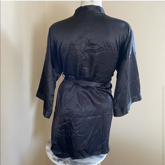 Adore Me Women’s Black Satin Belt Robe Nighty Throw-on Coverup Kink Cosplay - Picture 9 of 14